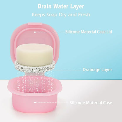 AIDIMMING Travel Soap Case with Lid, Silicone Shampoo Bar Container for Traveling, Keep Soap Dry, Round Soap Holder for Bathroom, Gym, Camping (Pink)