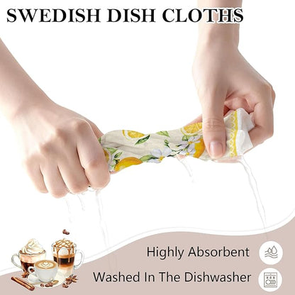 5 Pack Mixed Watercolor Lemon Swedish Kitchen Dishcloths Dish Towels, Farmhouse Lemon Dish Towels for Kitchen, Swedish Dishcloth, Paper Towels Reusable, Dish Cloth Towel Cleaning Wipe for Home