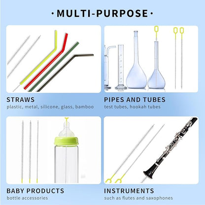 Extra Long 10 Inch Straw Cleaner Brush, Heavy Duty Thin Bristle Straw Brushes for Cleaning, Reusable Metal Straw Cleaner Brush Set for Stanley Cup, Glass Pipe & Drinking Straws (5-Pack)