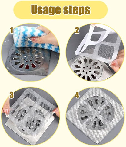 Disposable Shower Drain Hair Catcher, Disposable Hair Drain Stickers Drain Mesh Cover Bathroom Shower Drain Protector for Bathroom Laundry Kitchen Sink for Human and pet Hair (100)