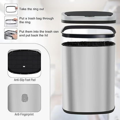 PayLessHere | 13 Gallon Stainless Steel Trash Can | Steel | Automatic Touchless Lid with Motion Sensor | Kitchen Garbage Can with Waterproof Design | for Home, Office, Bathroom | Pack of 1