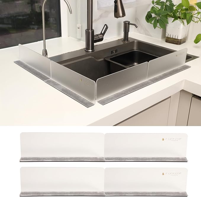 Acrylic Sink Splashbacks - Water Splash Guard for Kitchen, Island and Bathroom Countertop Magnetic Film Attachable Sheet Splashbacks Transparent Acrylic (Frosted)(10.2x1.2x3.35 in) (4pcs)