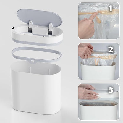 SYNCVIBE Bathroom Trash Can with Lid 2 Gallon Slim Motion Sensor Garbage Can Narrow Automatic Plastic Trash Bin for Bedroom, Living Room, Toilet, Office (White)