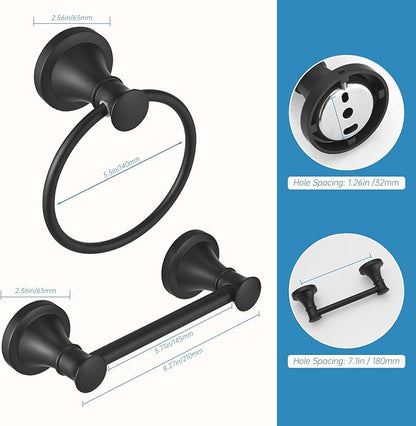 RUMOSE Toilet Paper Holder and Hand Towel Ring Matte Black Wall Mount Bathroom Hardware Accessories 2 PCS Set Flexible Pivoting Toilet Tissue Roll Holder and Towel Hanger, Stainless Steel