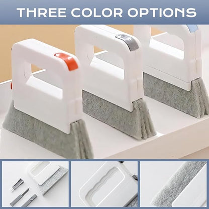Magic Window Track Cleaner, 2 in 1 Groove Cleaning Brush, Window Groove Cleaning Brush Tools with Hard Bristle and Hidden Scraper, Crevice Brush for Sliding Door Track (Orange 3Pcs)