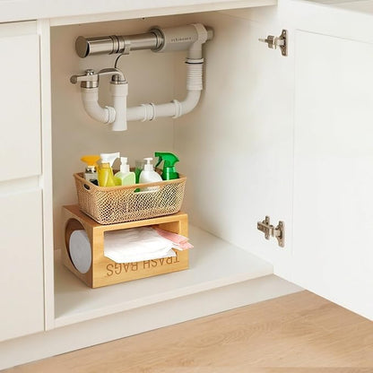 Libreshine Extra-Large Top-Loading Garbage Bag Holder Dispenser, Bamboo Trash Bag Organizer for Costco-Sized 13-33 Gallon Jumbo Rolls, Under-Sink, Wall-Mounted Storage for Kitchen & Garage