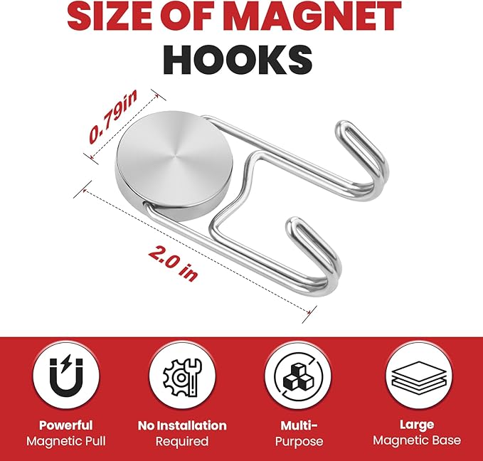 Buelkmag Magnetic Hooks 30Lbs+ 2026 Cruise Essentials Magnet Hook Heavy Duty Magnets Hanging Hooks for Refrigerator Grill Toolbox Cabins Outdoor 8 Pack (Silver)