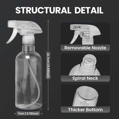 DIYSELF Spray Bottles, 4 Pack 500ml / 16oz Empty Plastic Water Spray Bottles, Fine Mist Clear Spray Bottle for Cleaning, Hair, Plants, Alcohol, BBQ, Garden, Travel, Squirt Bottle Lab Weighing Bottles