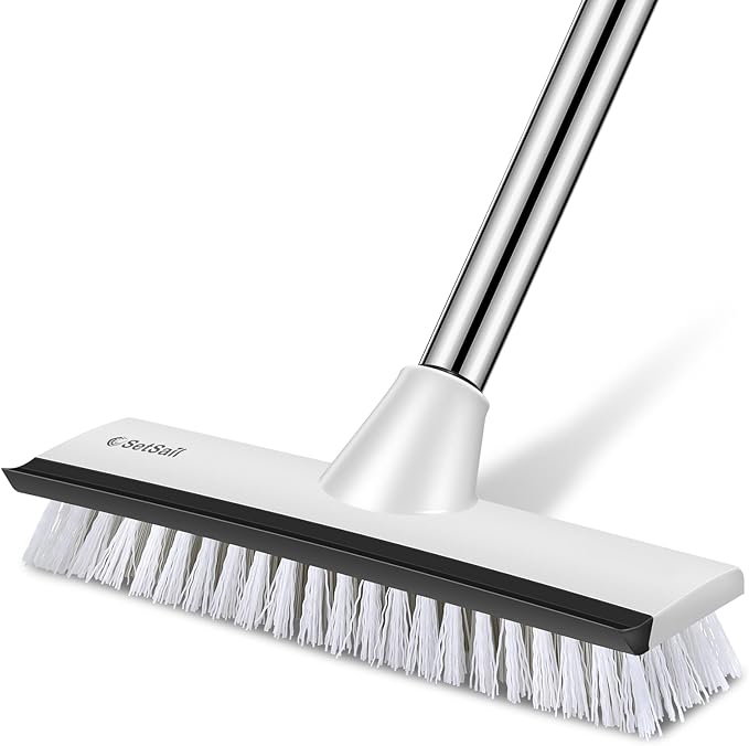 SetSail Floor Scrub Brush with 51-Inch Long Adjustable Handle 2 in 1 Scrape Brush Stiff Bristle Floor Scrubber for Cleaning Shower Bathroom Garage Kitchen Wall Deck Tub Tile,Black White