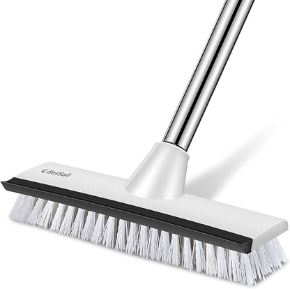 SetSail Floor Scrub Brush with 51-Inch Long Adjustable Handle 2 in 1 Scrape Brush Stiff Bristle Floor Scrubber for Cleaning Shower Bathroom Garage Kitchen Wall Deck Tub Tile,Black White