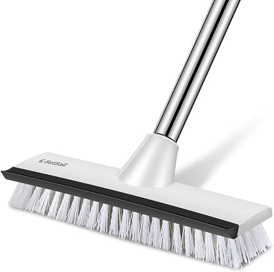 SetSail Floor Scrub Brush with 51-Inch Long Adjustable Handle 2 in 1 Scrape Brush Stiff Bristle Floor Scrubber for Cleaning Shower Bathroom Garage Kitchen Wall Deck Tub Tile,Black White