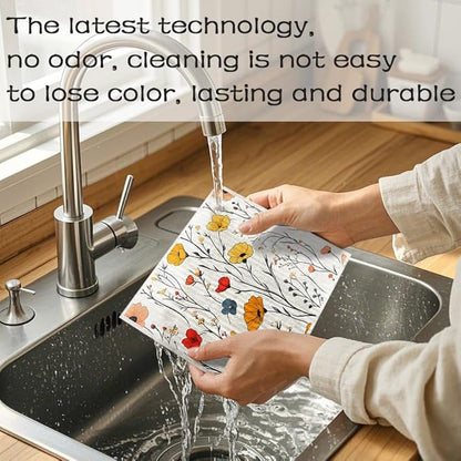 Swedish Dishcloths for Kitchen – 6 Pack Cellulose Reusable Cleaning Paper Towels – Soft, Quick-Drying, Washable Dish Rags for Kitchen, Counters & More (Wildflowers)