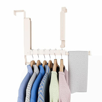 Over The Door Drying Rack, Foldable Portable Over The Door Hooks Hanger with Towel Racks for Coat Clothes Laundry Bathroom Bedroom Travel Hangers (Milky White, 2 Pack)