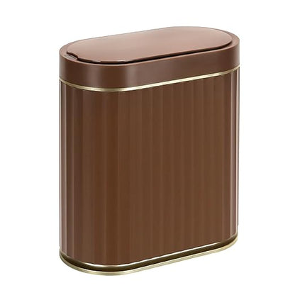 ELPHECO Bathroom Motion Sensor Trash can, 2 Gallon Automatic Garbage Can, Slim Plastic Smart Trash Can with Lid, Commercial Intelligent Trash Bin for Bedroom, Bathroom, Office, Brown Gold