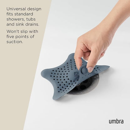 Umbra Starfish Hair Catcher, Fun Drain Cover Fits Most Standard Tub and Shower Drains, 6" Diameter, Slate Blue
