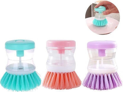 3PCS Soap Dispensing Palm Brush 3pcs Suitable for Dishes Pot Pan Kitchen Sink Scrubbing, Green/Pink/Purple