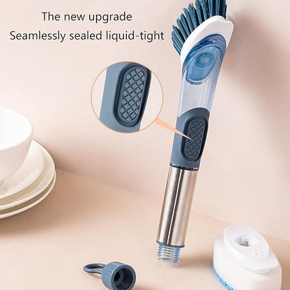 Soap Dispensing Dish Brush with 4 Replacement Heads 4 in 1 Long Handle Cleaner