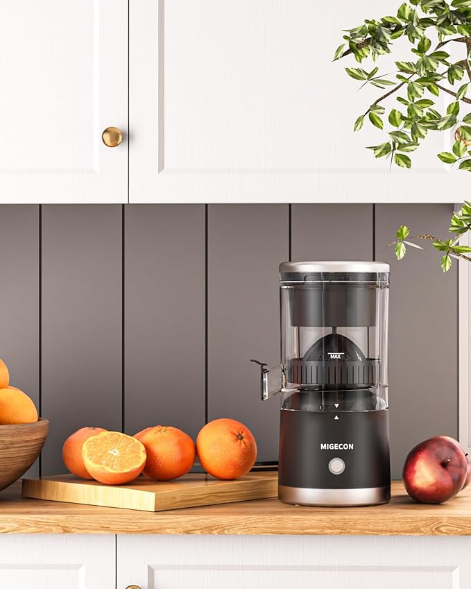 MIGECON Electric Citrus Juicer, Rechargeable Orange Juicer Squeezer with USB and Cleaning Brush, Portable Electric Juicer Machine, for Lemons, Limes, and Grapefruit, Black