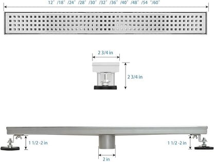 SaniteModar Linear Shower Drain, Shower Drain 54 inch with Removable Grate,Brushed 304 Stainless Steel Shower Drain Include Hair Strainer,Adjustable Leveling Feet