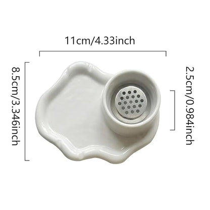 2-in-1 Ceramic Nail Art Brush Cleaner & Palette, Professional Manicure Brush Cleaning Cup with Removable Stainless Steel Filter & Mixing Palette for Gel Polish & Acrylic Painting