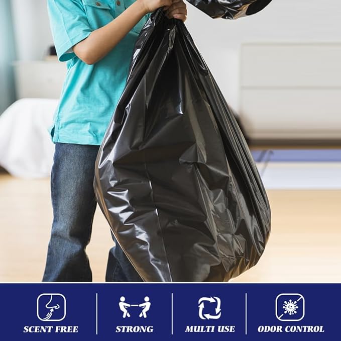 Teivio Trash Bags, 40-45 Gallon, 100 Count, Black, for Bathroom, Office, Industrial, Commercial, Janitorial, Municipal, Recycling