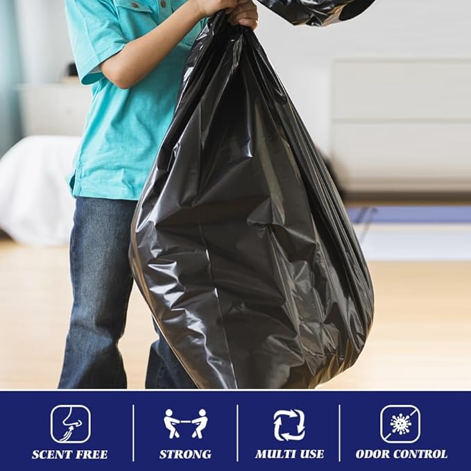 Teivio 55-60 Gallon Black Trash Bags | 180 Bags Extra Large Multi-Use Heavy Duty Commercial Garbage Bags | Lawn And Leaf Bags | Outdoor Yard Waste Bag | Contractor Workshops Trash Bin Liner