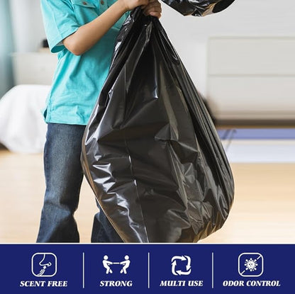 Teivio 55-60 Gallon Black Trash Bags | 180 Bags Extra Large Multi-Use Heavy Duty Commercial Garbage Bags | Lawn And Leaf Bags | Outdoor Yard Waste Bag | Contractor Workshops Trash Bin Liner