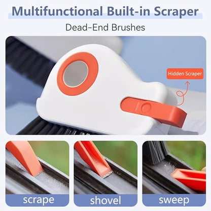 2 in 1 Groove Cleaning Brush, Window Track Cleaning Tools with Hard Bristles and Hidden Scraper, Crevice Brush for Sliding Door Track, Window Seal and Sill (Orange-2Pcs)