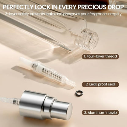 Perfume Atomizer, Glass Perfume Container,Travel Bottle Refillable, Empty Portable Leakproof Frangrance Spray Bottle (Walnut Dusty Blue 5pcs 10ml/0.3oz)