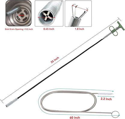 Upgrade 33 Inch Drain Snake Clog Remover with Stronger Claw, Flexible Grabber Tool with Bonus 60 Inch Drain Brush