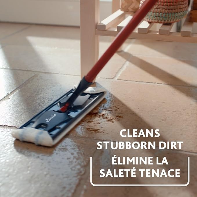 Vileda H2prO Flat Mop and Bucket Set | 100% Clean & Dirty Water Separation | Wall Mop, Baseboard Cleaning Tool | Machine Washable Reusable Microfiber Mop Head | Safe on All Floor Types