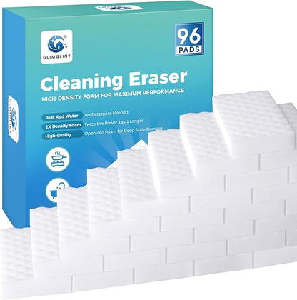 GLIMGLINT 96PK Magic Sponge Erasers, 2X Density Melamine Sponge Foam Pads, Household Cleaning Supplies Cleaner for Kitchen, Bathroom, Bathtub, Sink, Wall Cleaner, Furniture, Boat