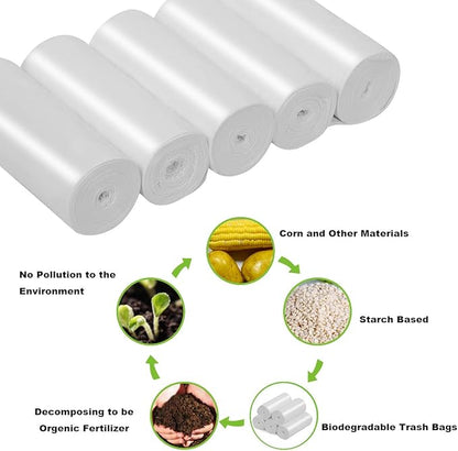 13-15 Gallon Biodegradable / Compostable Garbage Bags Recycling Unscented Tall Kitchen Trash Bags for Kitchen, Yard, Lawn,Office(75 Counts, White)
