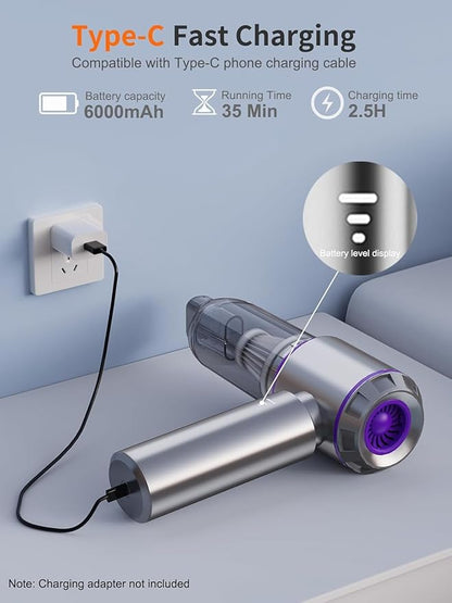 4-in-1 Cordless Mini Car Vacuum & Air Duster – 18,000PA Powerful Suction, USB-C Rechargeable, HEPA Filter, Handheld Portable for Car Interior, Pet Hair, Keyboard & Home Cleaning