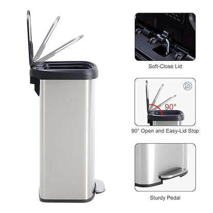 21 Gallon Kitchen Trash Can (80 L), Stainless Steel Garbage Can with Soft-Close Lid & Foot Pedal, Large Step-on Waste Bins Trash for Home Office