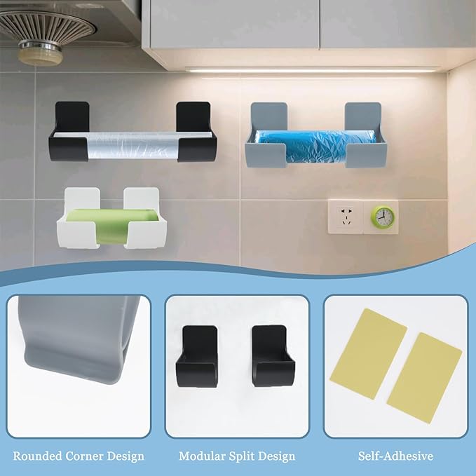 Zoyiancy 6Pcs Trash Bag Holder Dispenser, Adjustable Plastic Bag Roll Organizer, Wall Mount Garbage Bags Holder Dispenser for Home Kitchen Cabinet Storage Organization