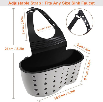Kitchen Sink Caddy Sponge Holder for Kitchen Sink Accessories Organizer Dish Sponge Holder Ajustable Strap Faucet with Drain Holes for Drying (1 pc Beige)