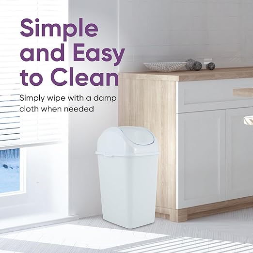 Superio Kitchen Trash Can with Swing Top Lid 9 Gallon Slim Waste Bin 37 Qt Sturdy Plastic Garbage Can Medium Recycling Bin for Office, Bathroom, Under Counter, Dorm, Bedroom (White-2 Pack)