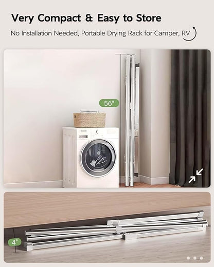 Vikaqi Clothes Drying Rack 79 Inches Folding Indoor Outdoor, Drying Rack Clothing Collapsible, Foldable Laundry Drying Rack, Heavy Duty Stainless Steel Clothesline, Garmet Rack, 20 Hooks 12 Clips
