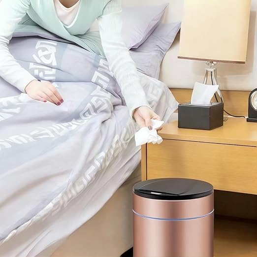 Garbage Can with Lid, Intelligent Sensor Opening and Closing, Small Garbage Can for Living Room, Bedroom, Kitchen and Bathroom (2, Pink)