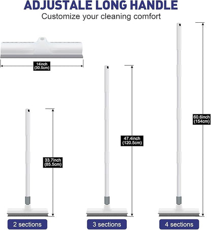 Yolaist 60 inch Long Handle Floor Scrub Brush, 2 in 1 Heavy Duty Hard Bristle Deck Scrubber & Squeegee for Tile, Wall, Concrete, Shower, Bathroom, Kitchen, Garage, Patio