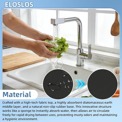 2Pcs 30"L x 5.5"W Customizable Sink Faucet Mat for Kitchen Sink 2 Holes & 3 Holes, DIY Cut for Oval/Rectangle/Square Faucets, Extra Long Quick-Drying Absorbent Splash Guard Counter Protector, Black