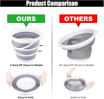 GLSOWEE Car Collapsible Bucket, 10L 2.6 Gallon Folding Bucket Auto Cleaning Plastic Water Bucket, Foldable Portable Bucket Space Saving for Indoor Outdoor Car Wash Garden Camping (Gray)