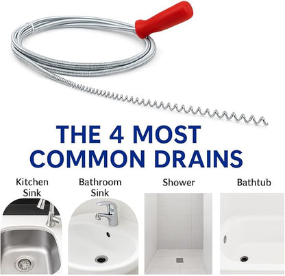 Manual Drain Snake & Auger Tool – Metal Cable Clog Remover for Sinks, Showers, Bathtubs & Bathroom Drains – Hair and Food Drain Cleaner for Kitchen and Home Use