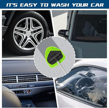 Car Wash Brush with Long Handle, Windshield Cleaning Tool, Car Washing Mop Kit Mitt Sponge Car Cleaning Supplies Kit, Microfiber Towel Gloves Universal for Cars RV SUV Truck Office (Green)