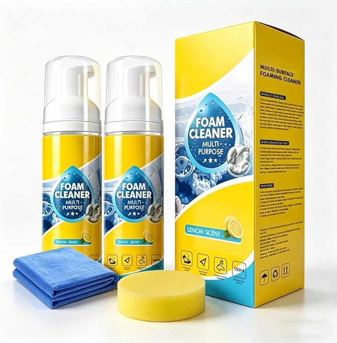 4-in-1 Multi-Enzyme Foam Spray Cleaner, Multipurpose Foam Cleaner for Car Interior Kitchen Bathroom Sofa, Deep Cleaning Foam Spray with Lemon Fresh Scent (1)