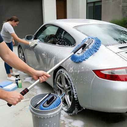 35" Car Wash Mop with Long Handle - Lightweight Microfiber Chenille Car Cleaning Brush - Telescopic & Detachable Car Wash Brush with Washable Head, Scratch-Free Cleaning Tool for Car, SUV, RV, Truck