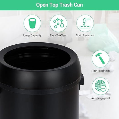Garvee 65 L/17 gal Open Top Trash Can, Fingerprint-Proof Stainless Steel Garbage Can, Heavy Duty Commercial Round Trash Bin for Kitchen, Outdoor, Home, Office, Silver
