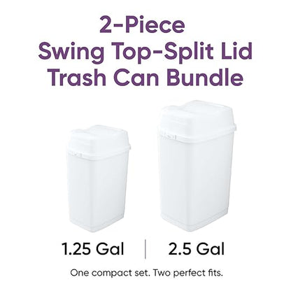 Superio 1.25 Gallon and 2.5 Gallon Plastic Garbage Cans with Swing Top-Split Lid | Small Trash Cans with Lid | Durable Plastic | Slim & Sturdy Trash Bins | Fingerprint Resistant | 5L / 10 L - White