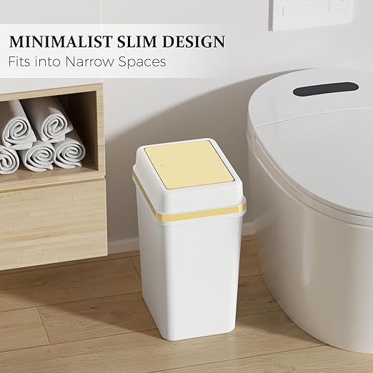 Bathroom Trash Can with Lid 4 Gallon White Trash Can with Press Top Lid Bedroom Trash Can Small Garbage Can with 150 Counts Trash Bags for Small Bathroom Bedroom Office